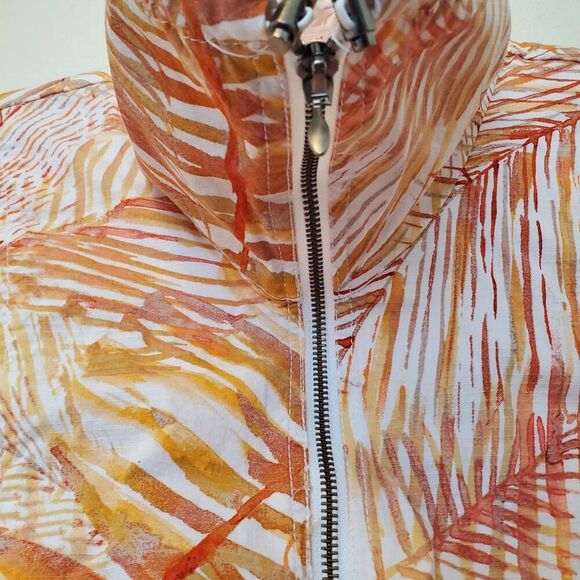 Chicos 3 Womens Sz XL/16 Orange Leaf Tropical Palm Full Zip Lightweight Jacket - Picture 8 of 16